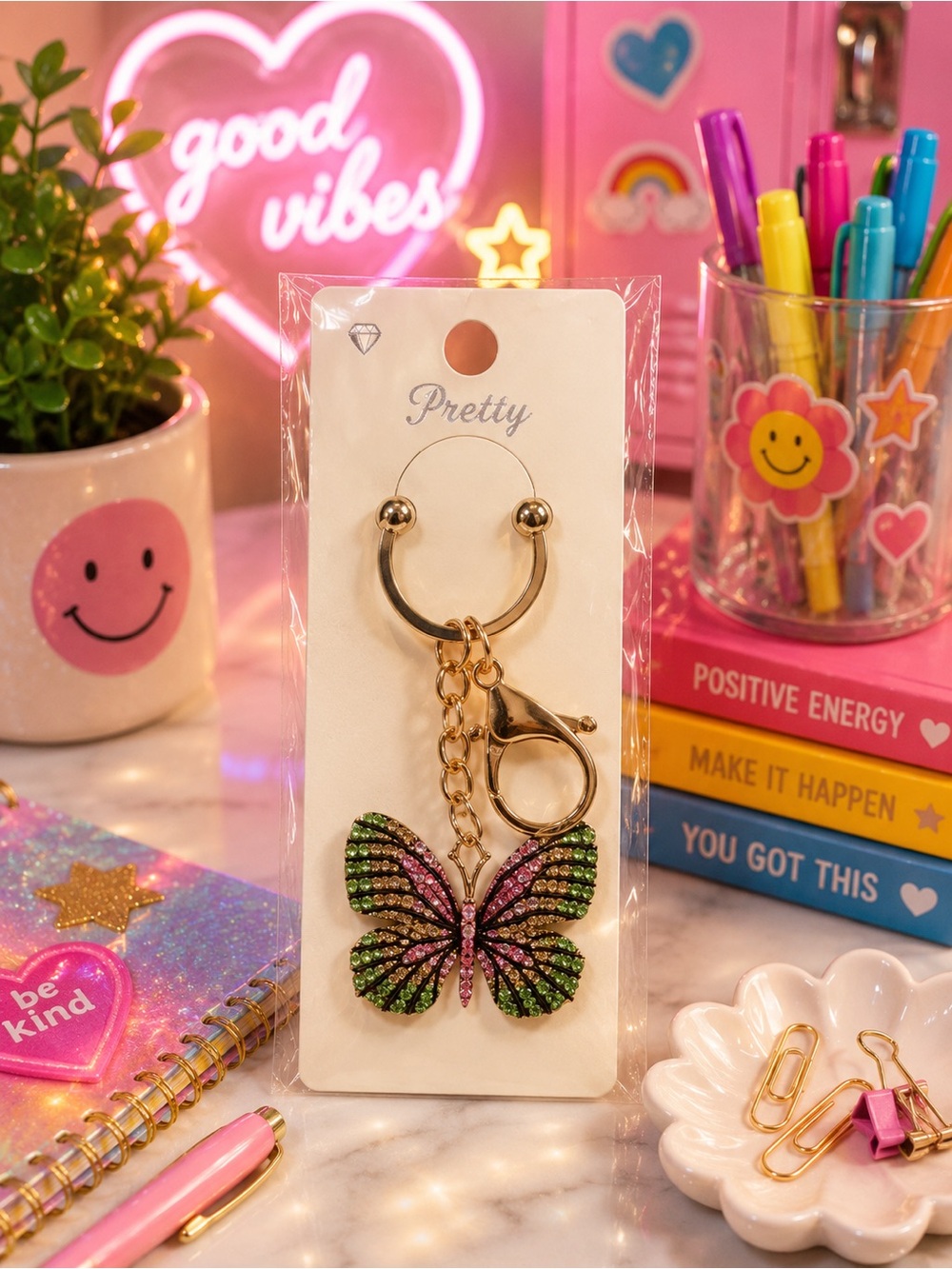 Multicolor Butterfly Keychain Key & Card Holder